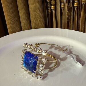 Faux Blue Sapphire Gold Bling Ring Ornament NWT